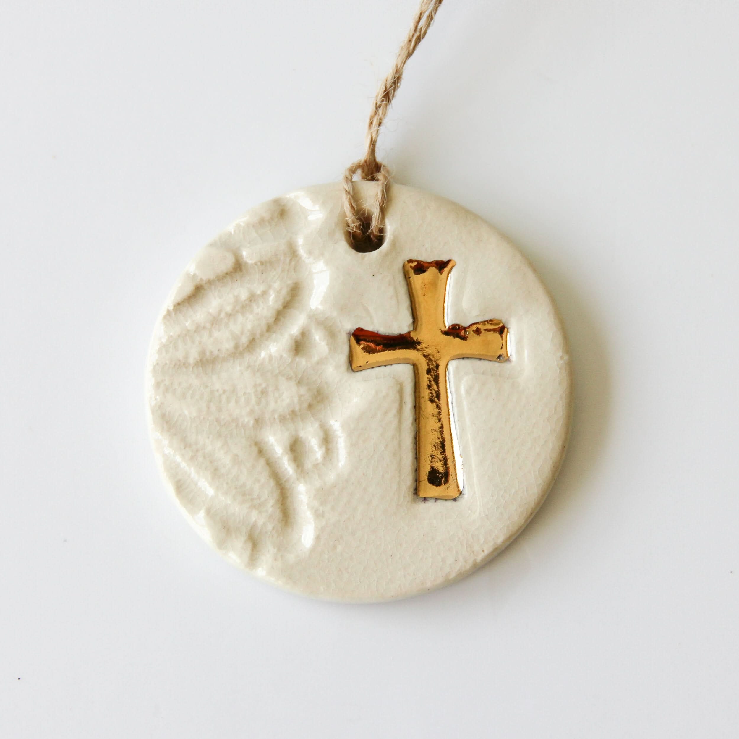 prodigalpottery Ceramic Gold Leaf Cross Ornament