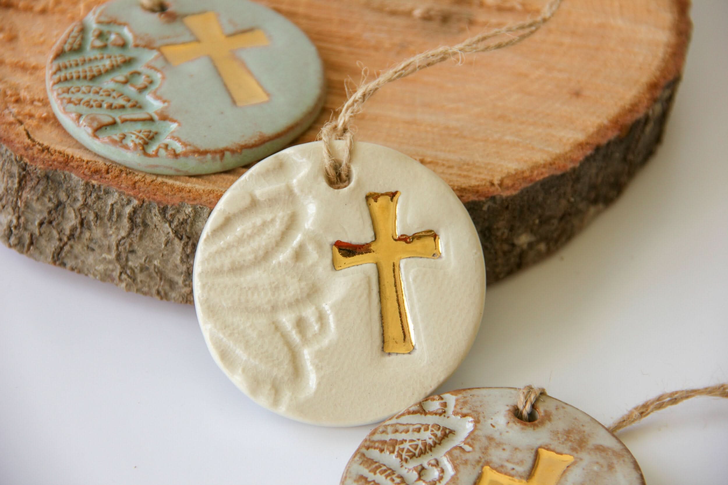 prodigalpottery Ceramic Gold Leaf Cross Ornament
