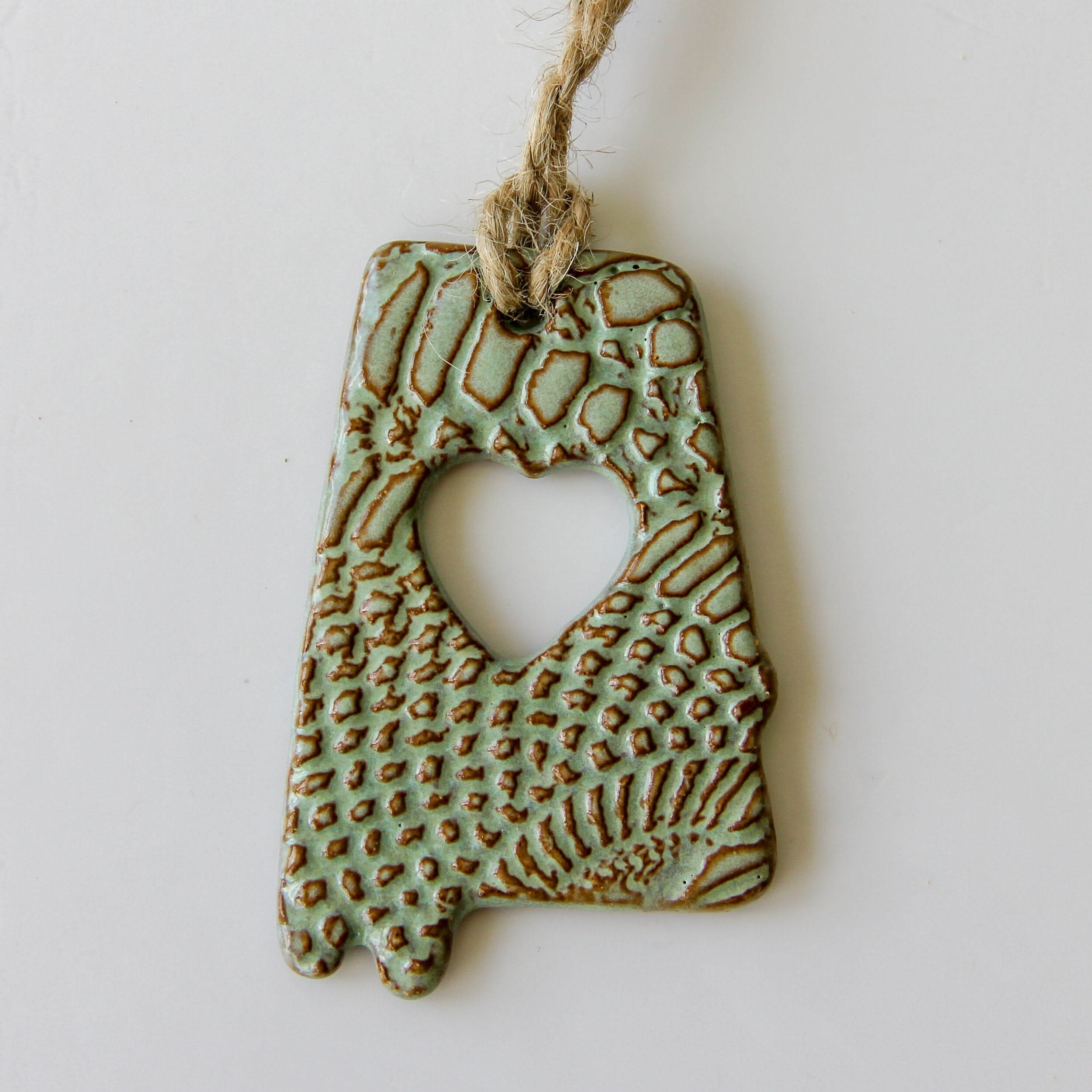 prodigalpottery Ceramic Heart of Dixie Alabama Ornament