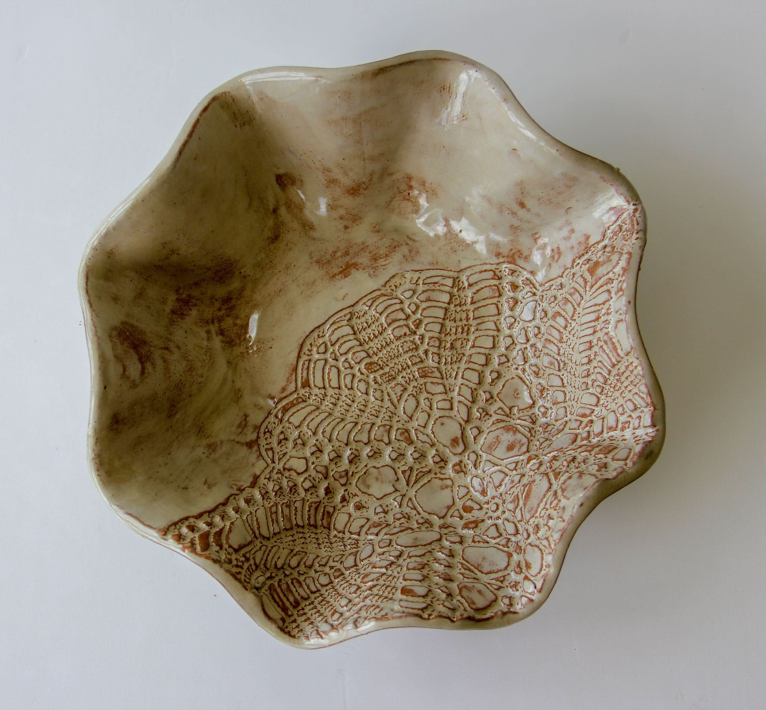 prodigalpottery Ceramic Oyster Shell/Red Blossom Bowl