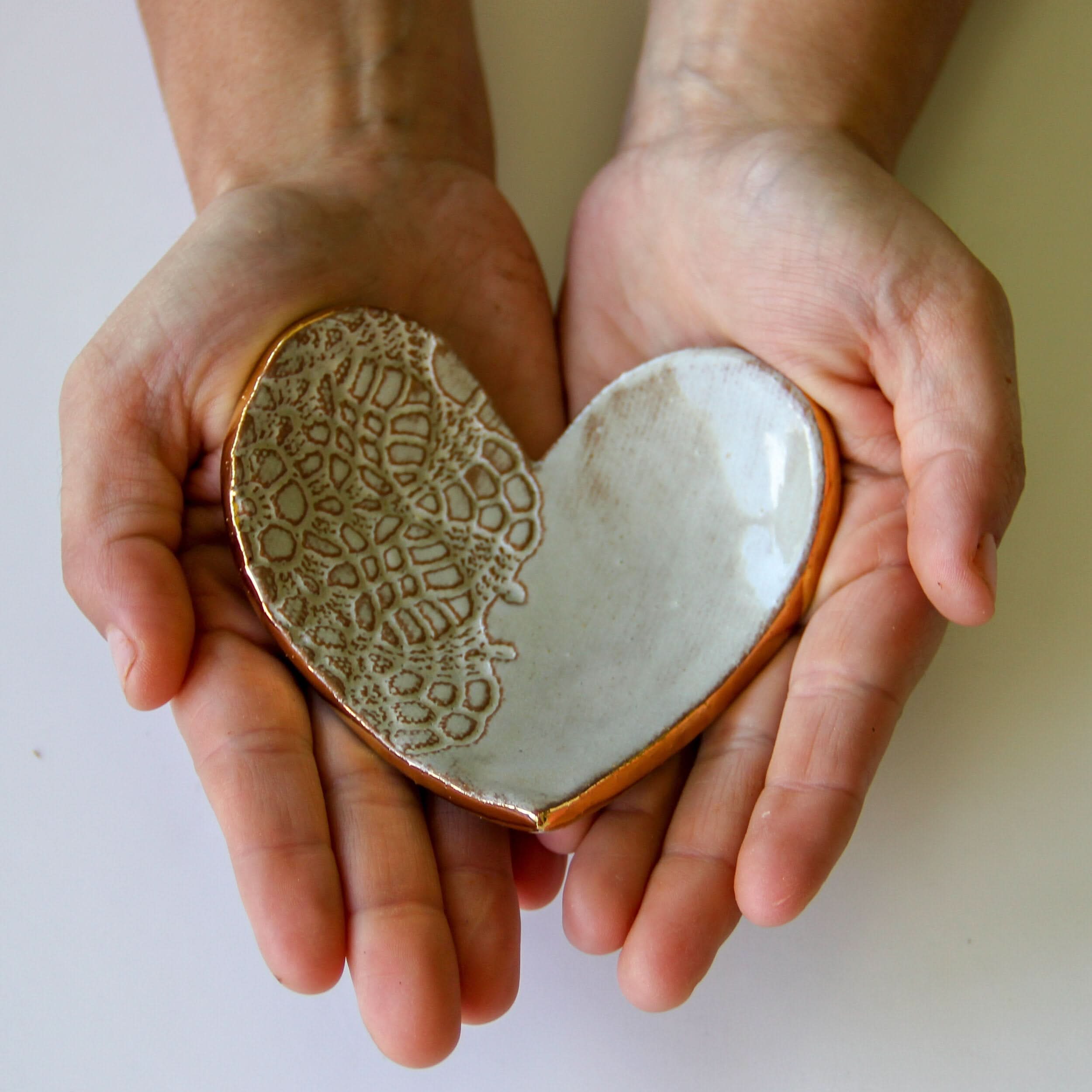 prodigalpottery Ceramic Oyster Shell/ Red Heart Ring Dish