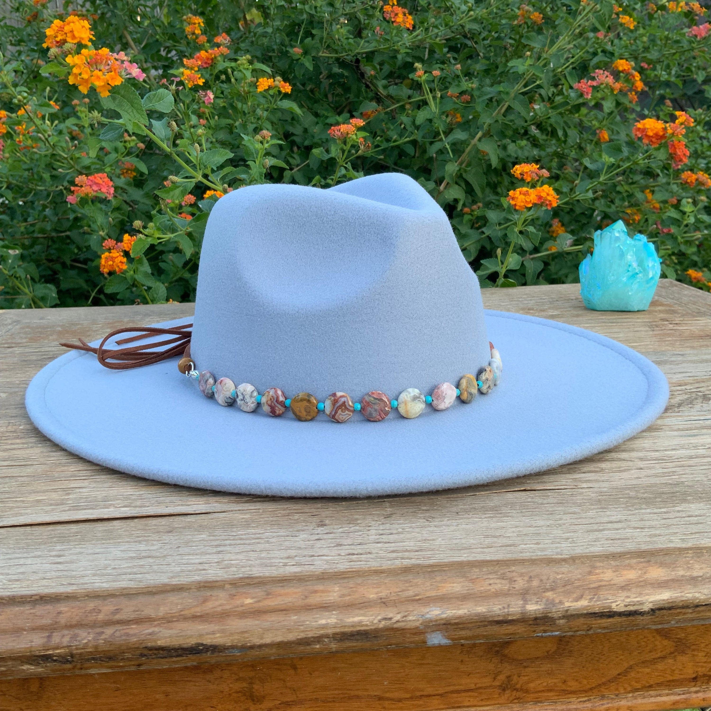 Adriana Soto Joyeria Hat band Crazy Lace Agate Hatband, Gemstone Hat Band