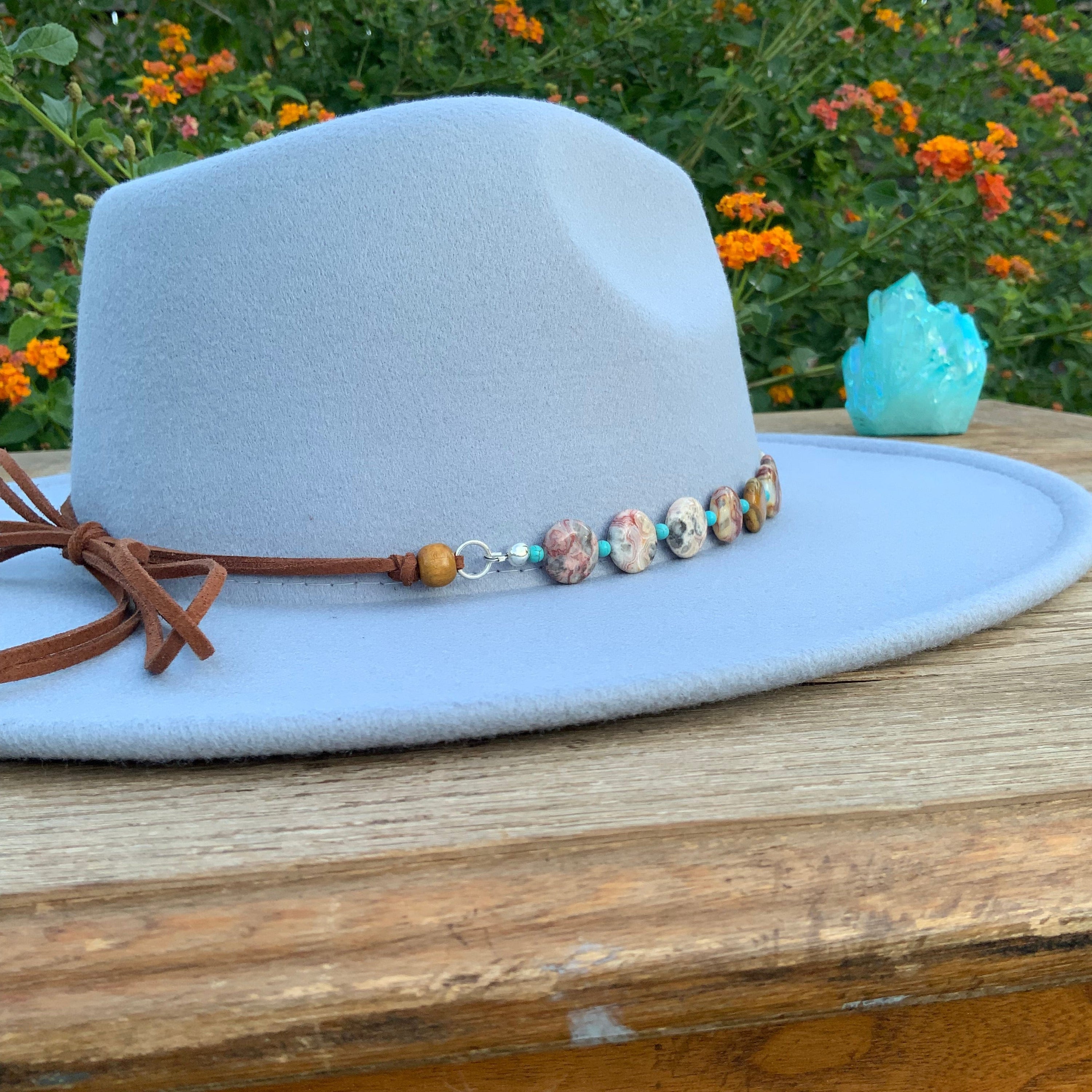 Adriana Soto Joyeria Hat band Crazy Lace Agate Hatband, Gemstone Hat Band