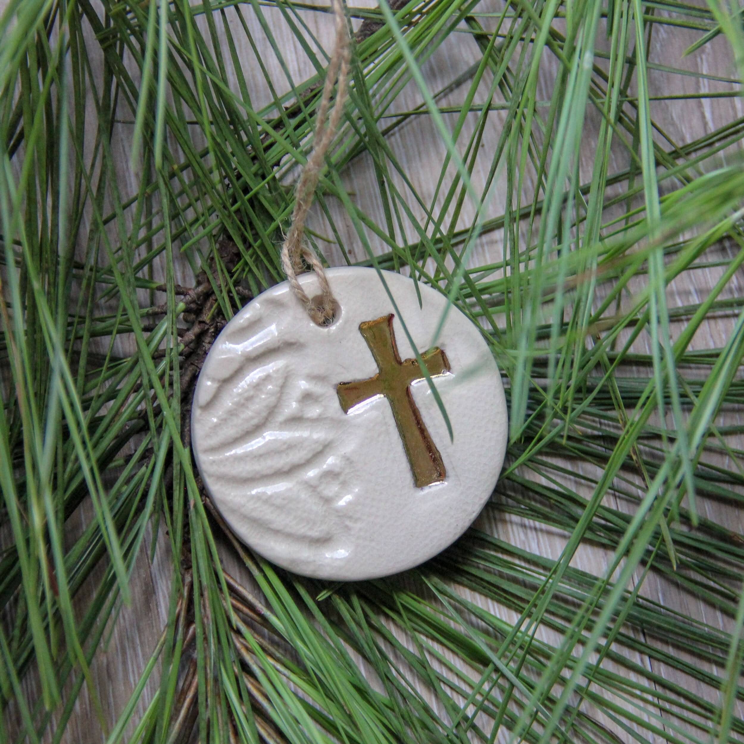 prodigalpottery Ceramic Gold Leaf Cross Ornament