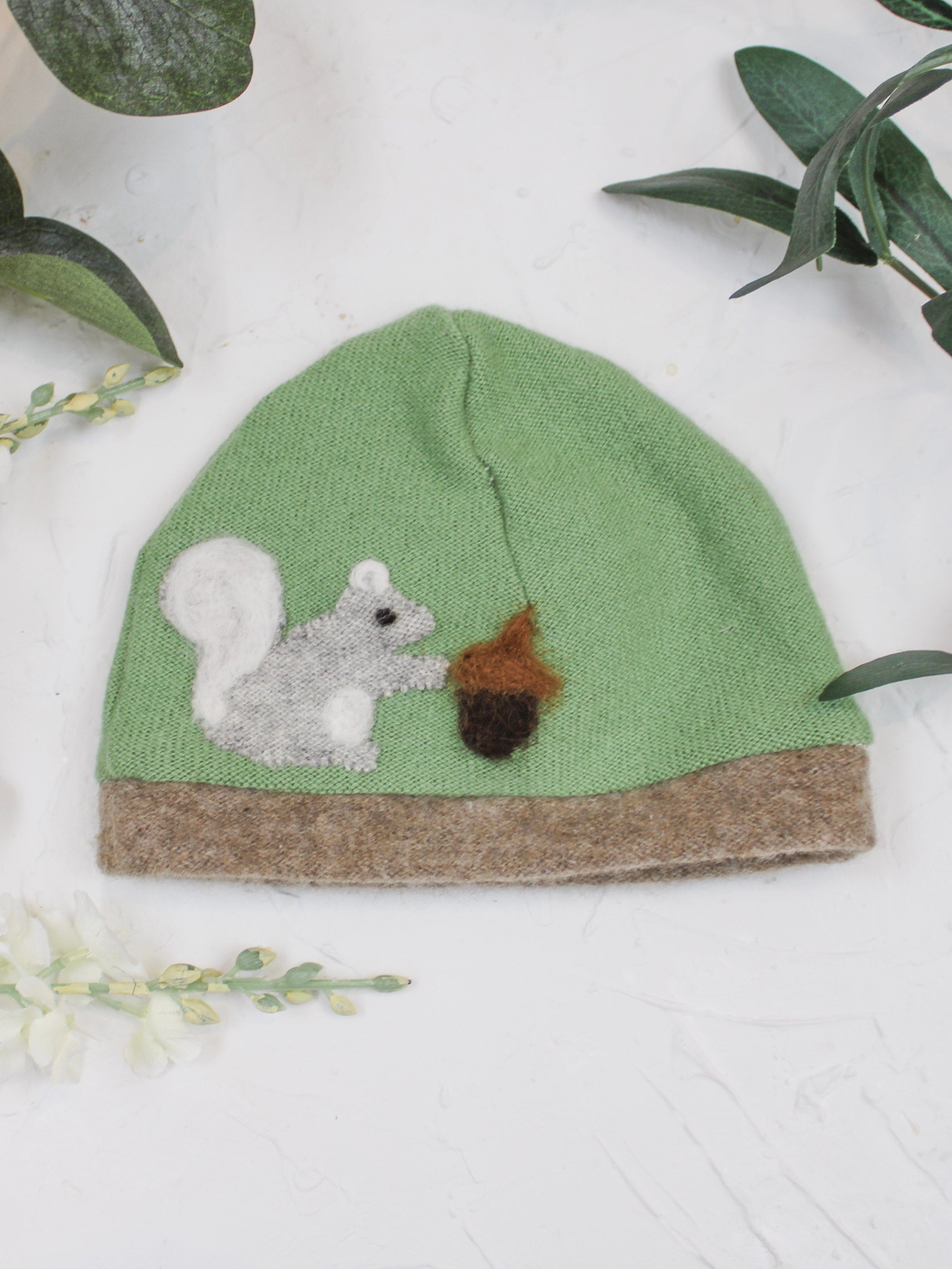 Ash &amp; Rose hat Green Squirrel Cashmere Hat - Newborn