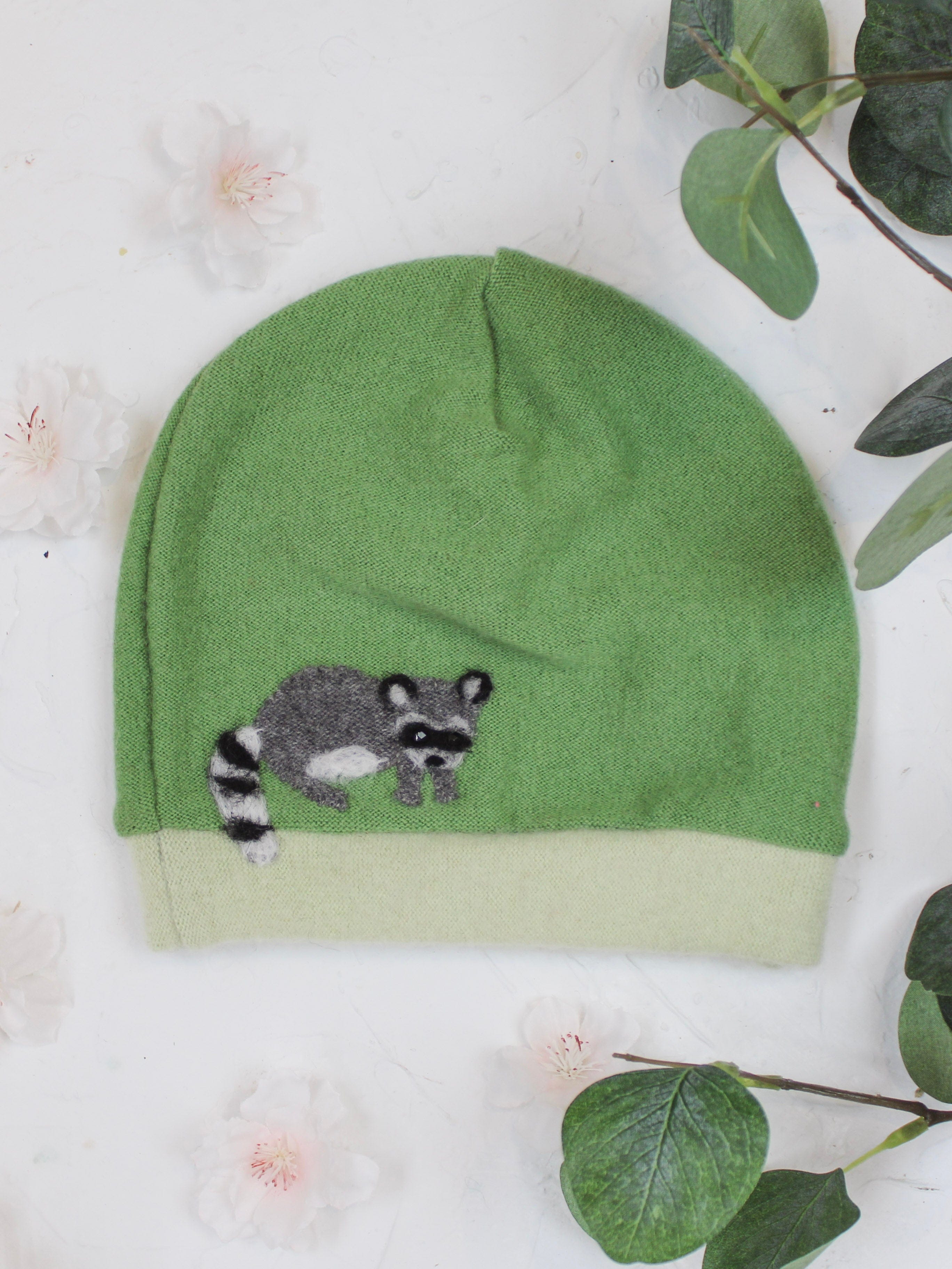 Ash &amp; Rose hat Green Raccoon Cashmere Hat - Toddler