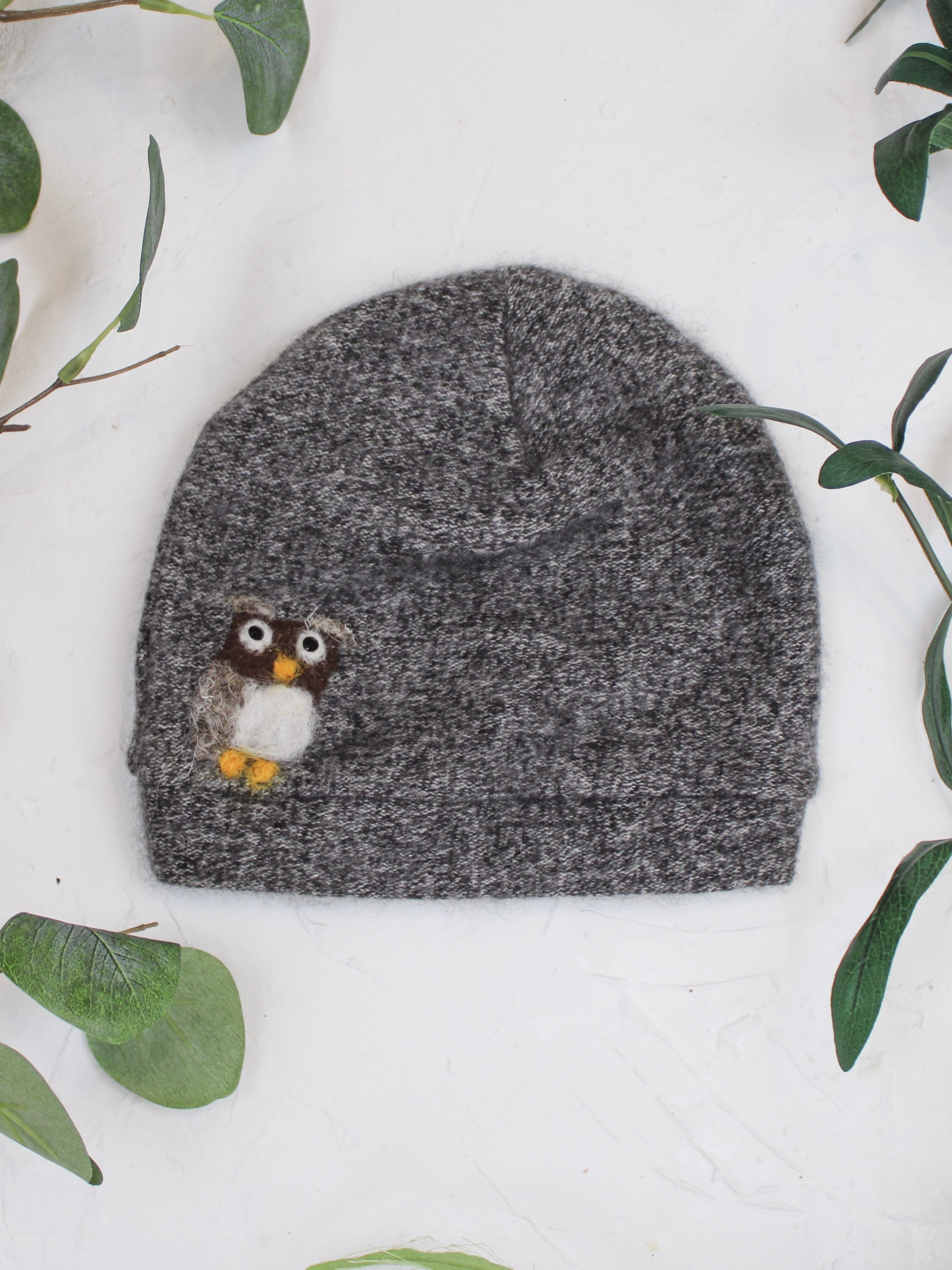 Ash &amp; Rose hat Gray Owl Cashmere Hat - Toddler
