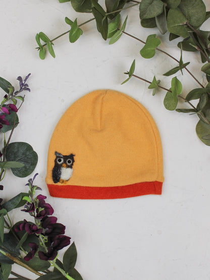 Ash &amp; Rose hat Orange Owl Cashmere Hat - Child
