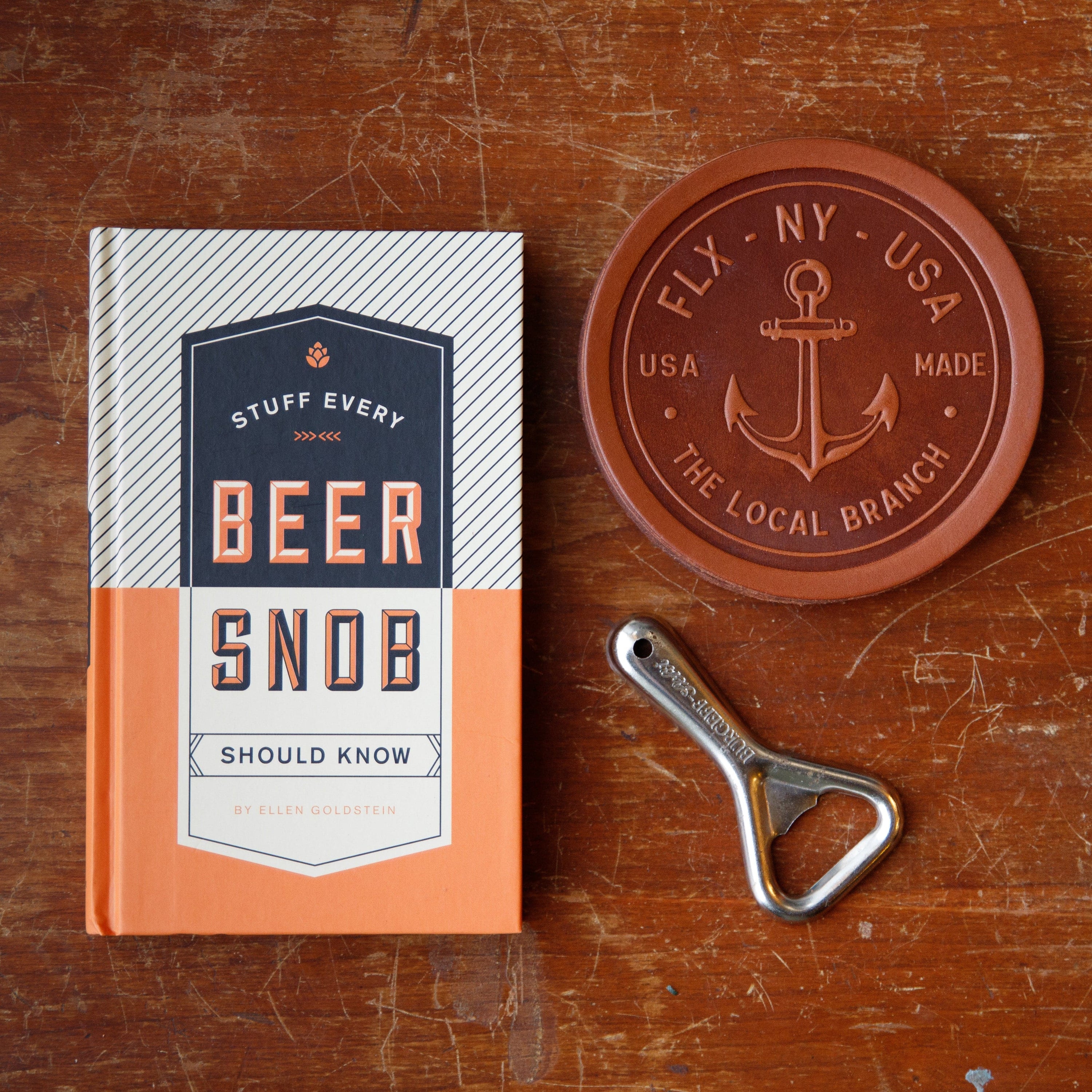 The Local Branch Leather Anchor / Caramel Leather Coasters