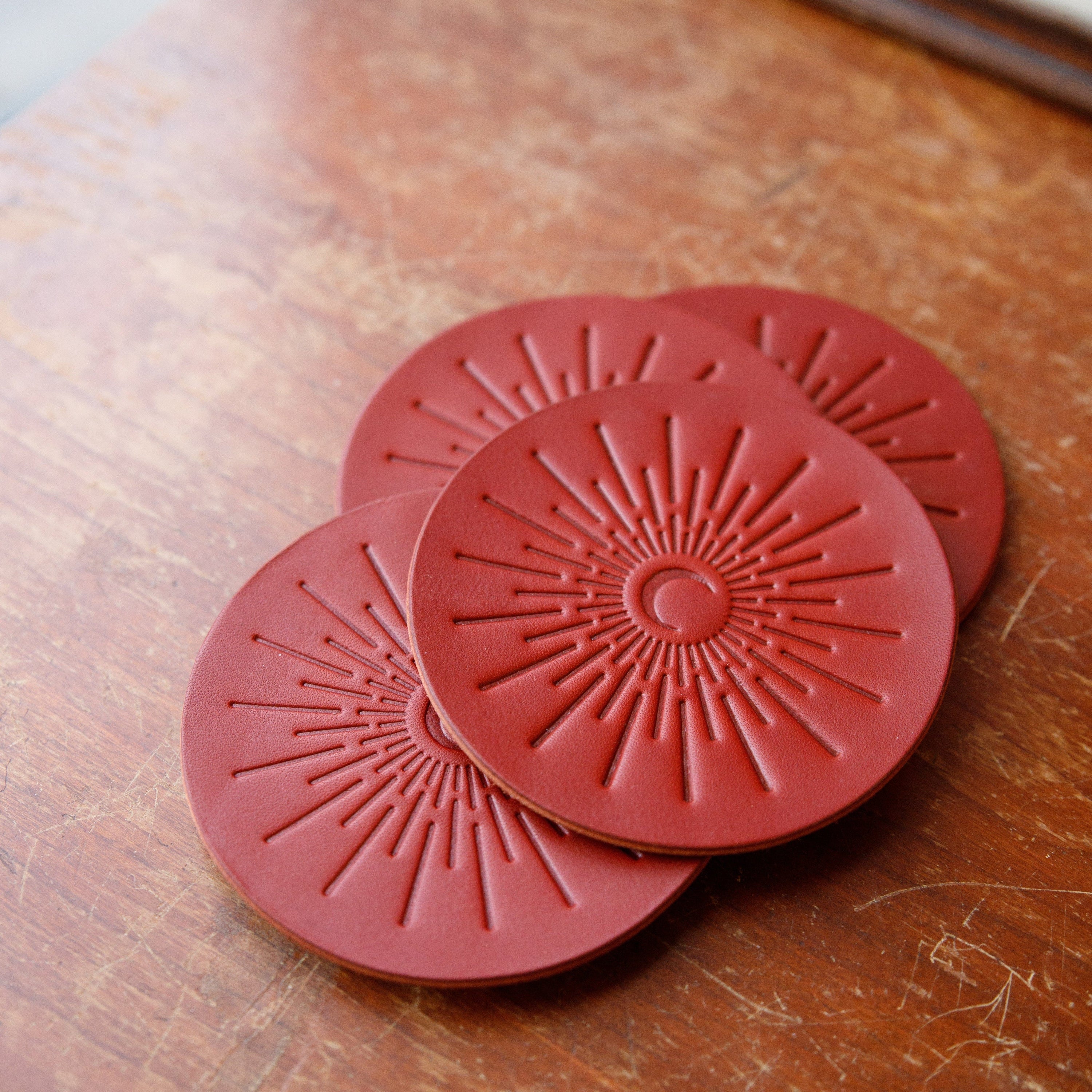 The Local Branch Leather Moon Burst / Saddle Leather Coasters
