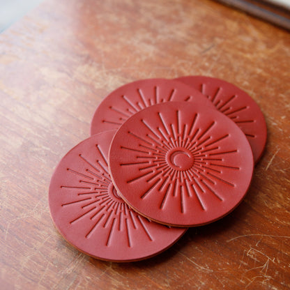 The Local Branch Leather Moon Burst / Saddle Leather Coasters