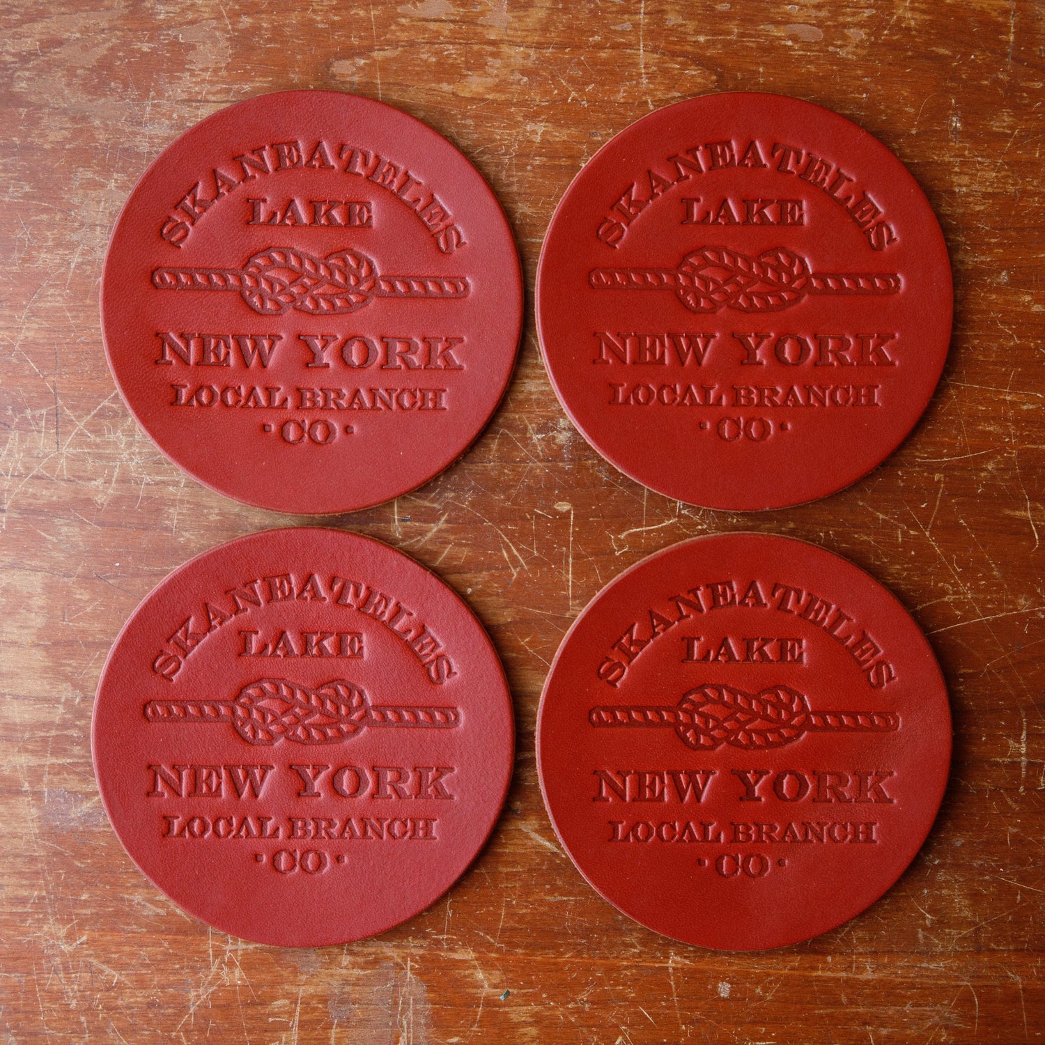 The Local Branch Leather Skaneateles Lake / Caramel Leather Coasters
