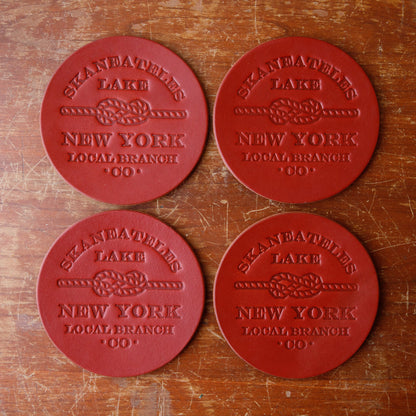 The Local Branch Leather Skaneateles Lake / Caramel Leather Coasters
