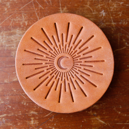 The Local Branch Leather Moon Burst / Caramel Leather Coasters