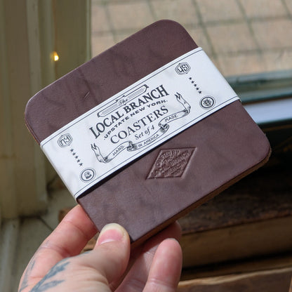 The Local Branch Leather Coaster Chocolate Small Batch Square Coasters - USA Made