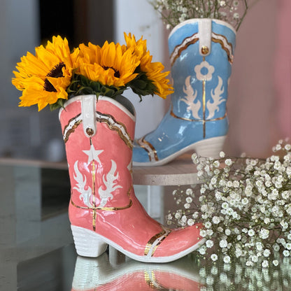 Ruby Clay Company Single Tone Monogrammed Cowboy Boot Vase