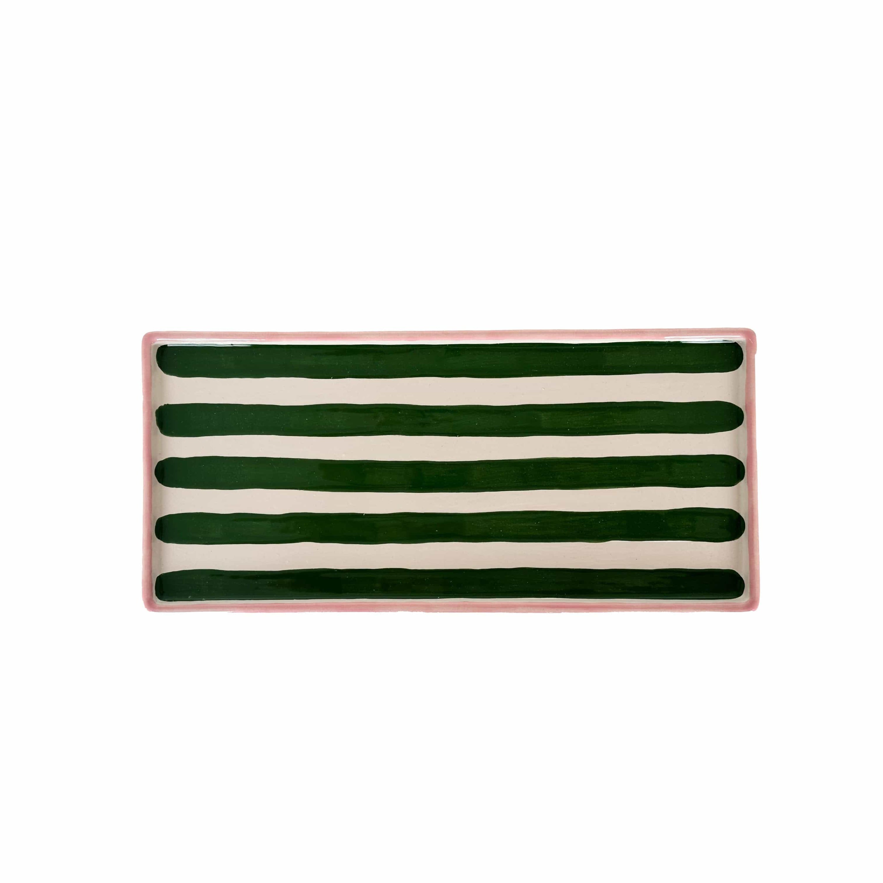 Ruby Clay Company Striped Low Profile Tray in Pink &amp; Green