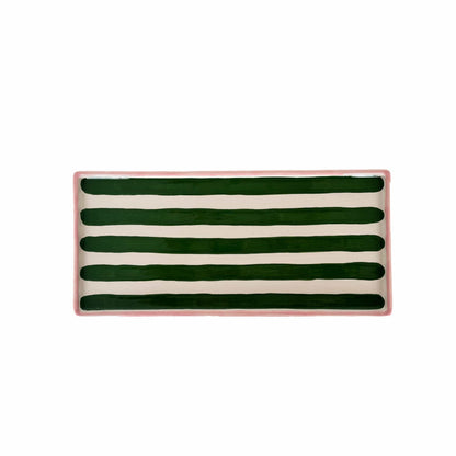 Ruby Clay Company Striped Low Profile Tray in Pink &amp; Green