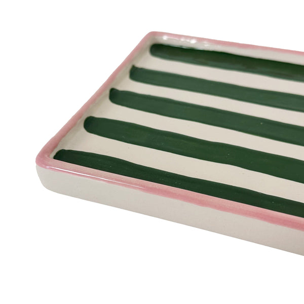 Ruby Clay Company Striped Low Profile Tray in Pink & Green