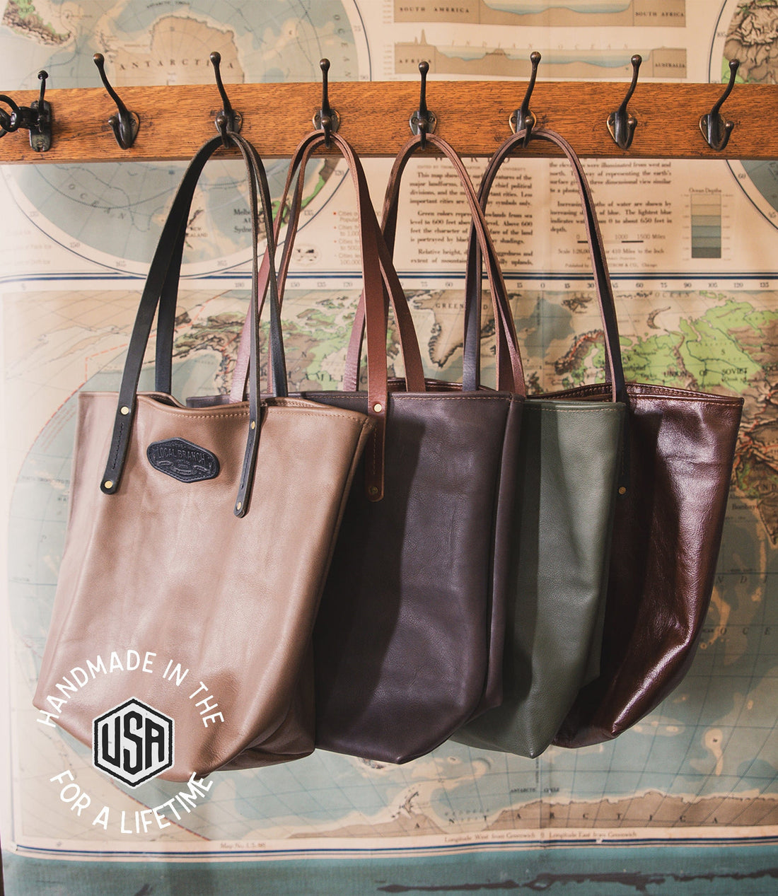The Local Branch Leather Tote Bag Small Batch Classic Carryall Tote - USA Made