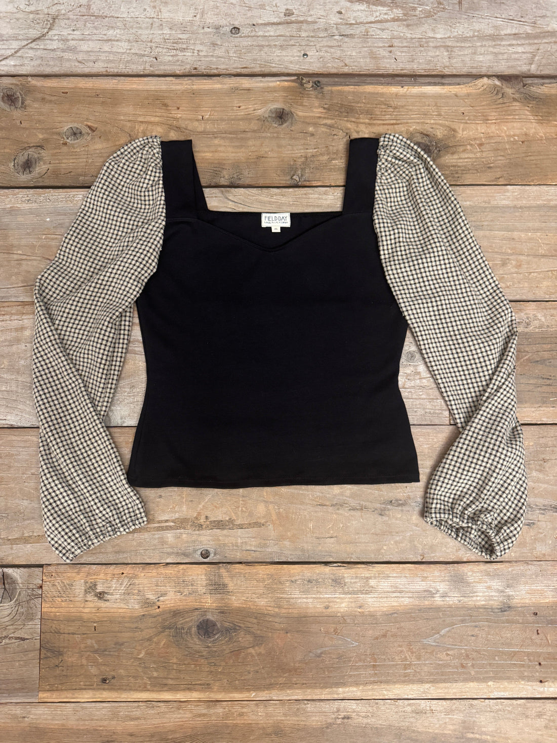 Field Day Top Elizabeth Top in Black on Gingham Cotton