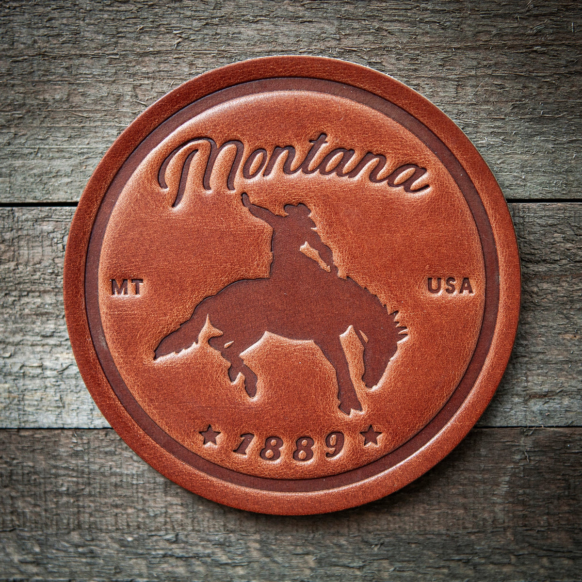 Montana Bronco Leather Coaster