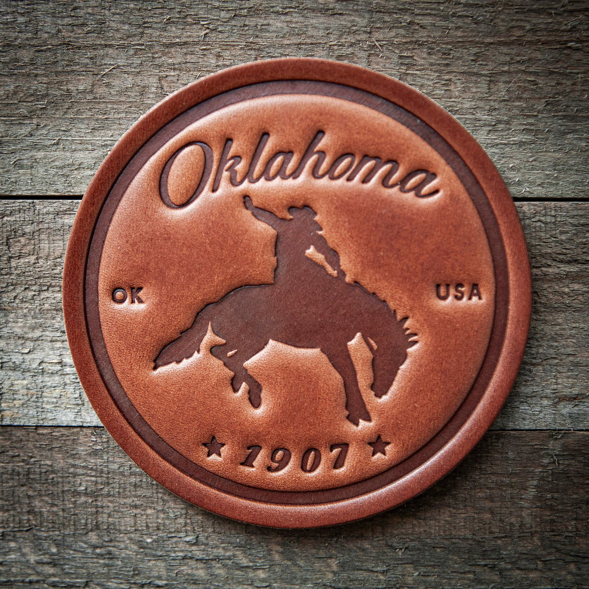 Oklahoma Bronco Leather Coaster