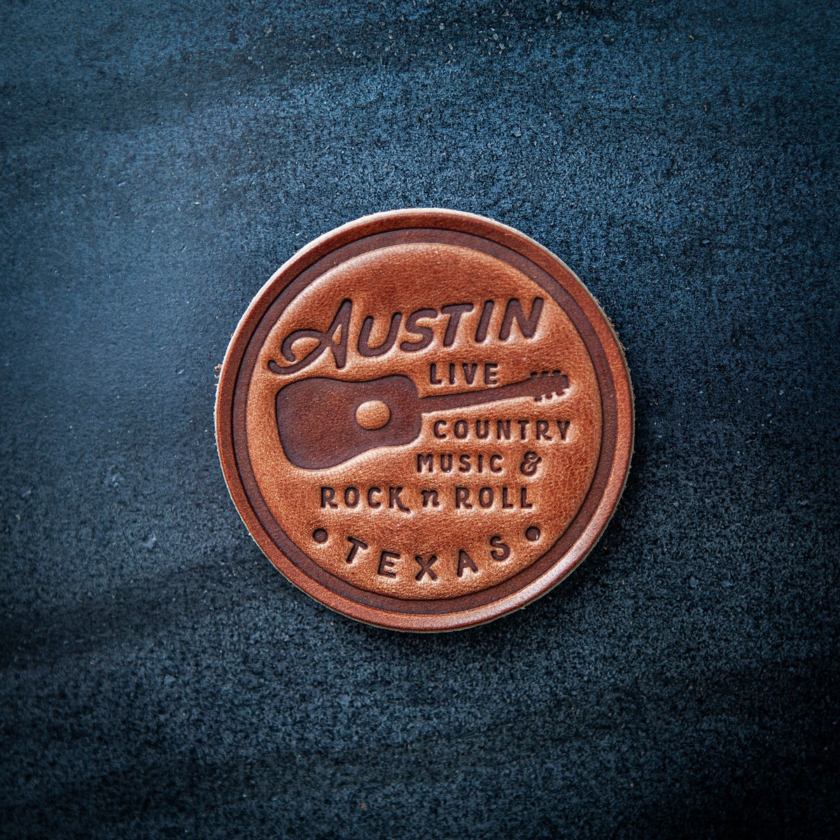 Austin Texas Leather Magnet Circle Style