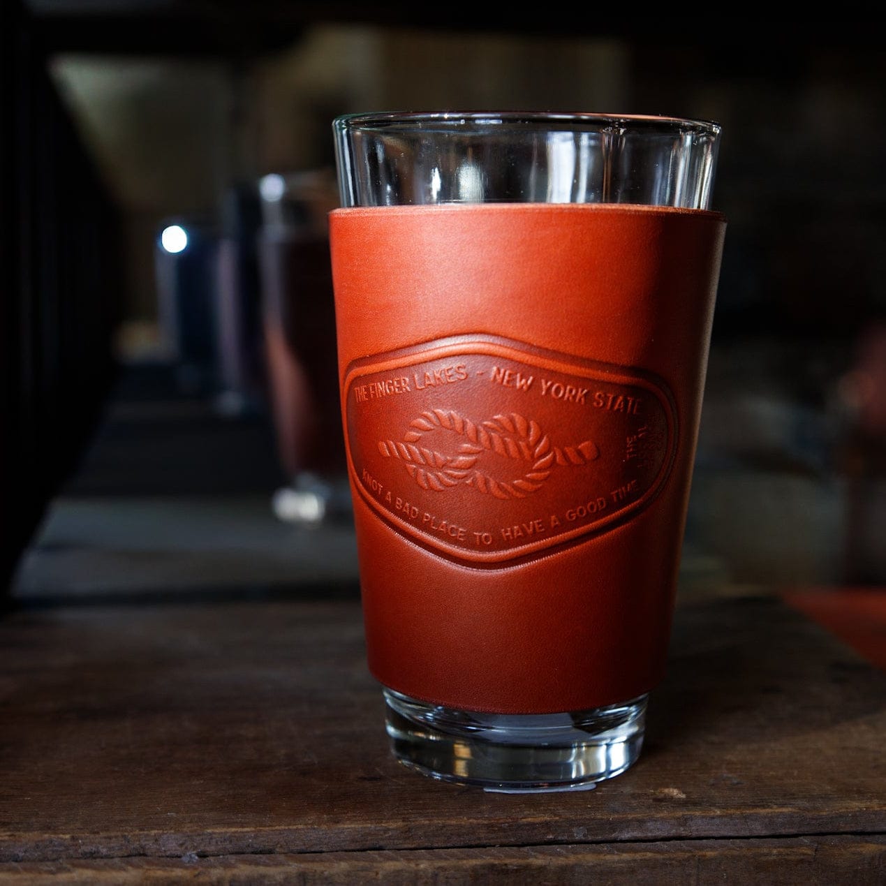 The Local Branch Leather Fingerlakes / Saddle Leather Pint Glass  - USA Made