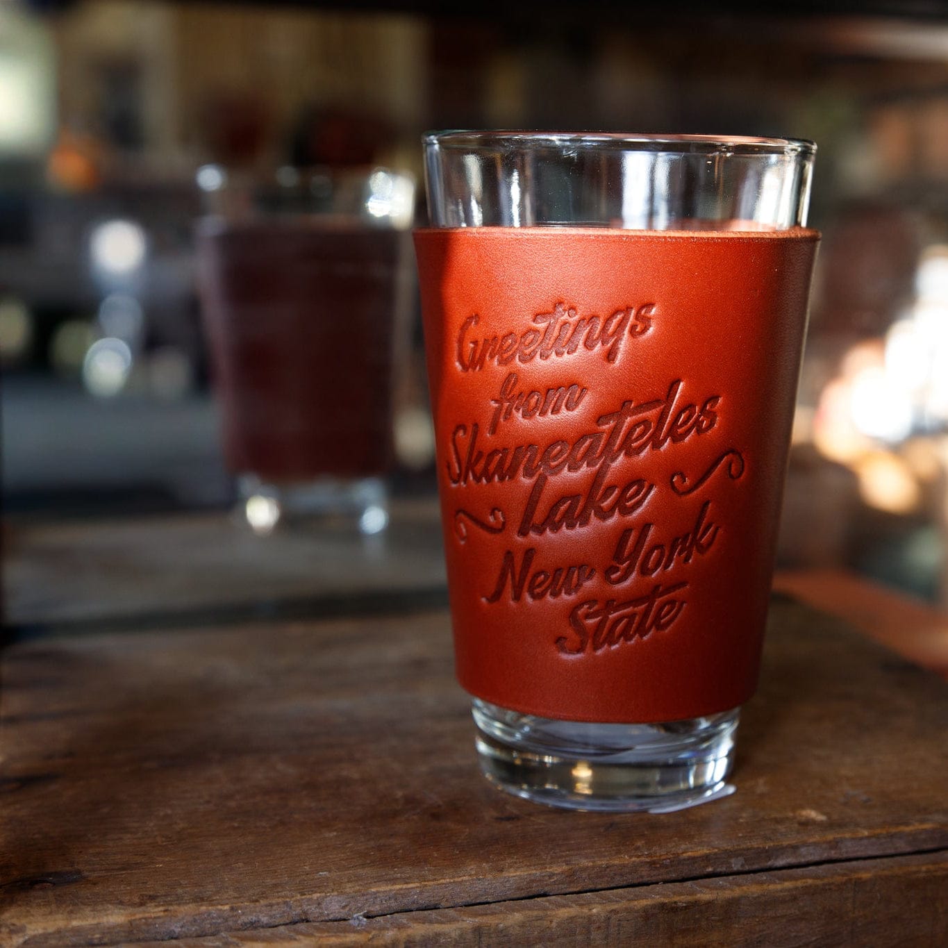 The Local Branch Leather Greetings / Saddle Leather Pint Glass  - USA Made