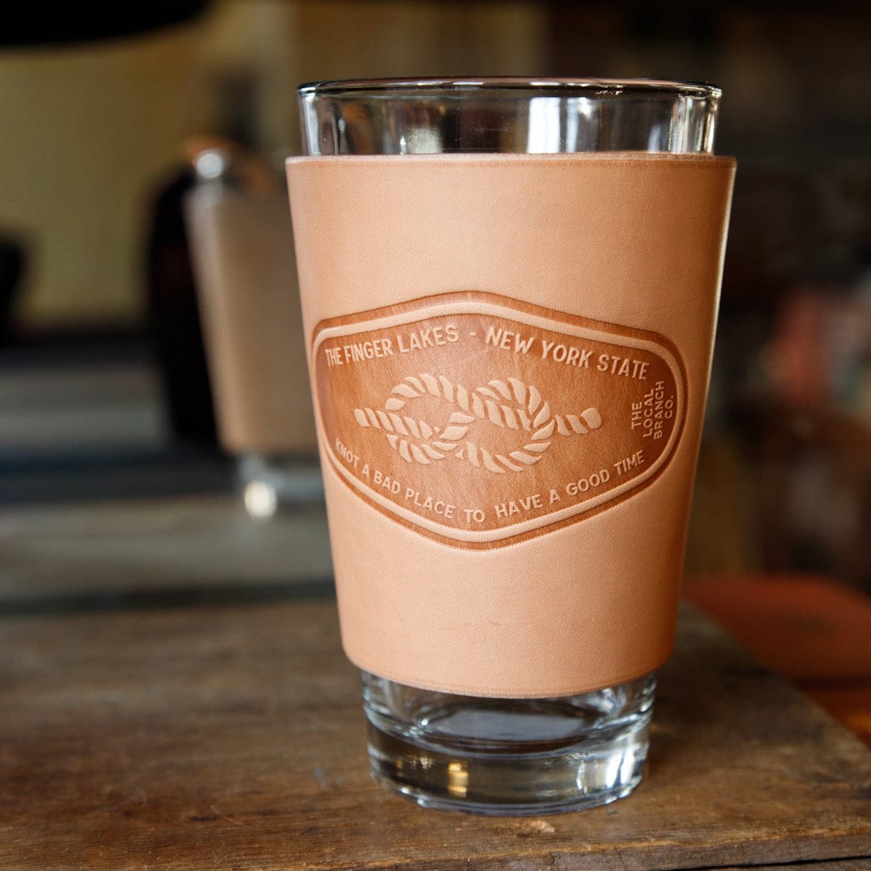 The Local Branch Leather Fingerlakes / Natural Leather Pint Glass  - USA Made