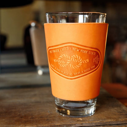The Local Branch Leather Fingerlakes / Caramel Leather Pint Glass  - USA Made