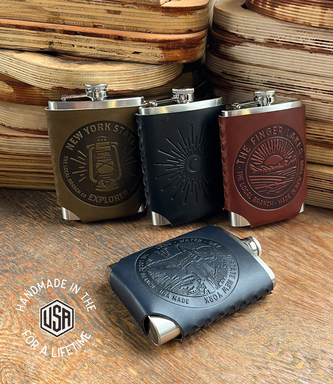 The Local Branch Leather Wrapped Flask