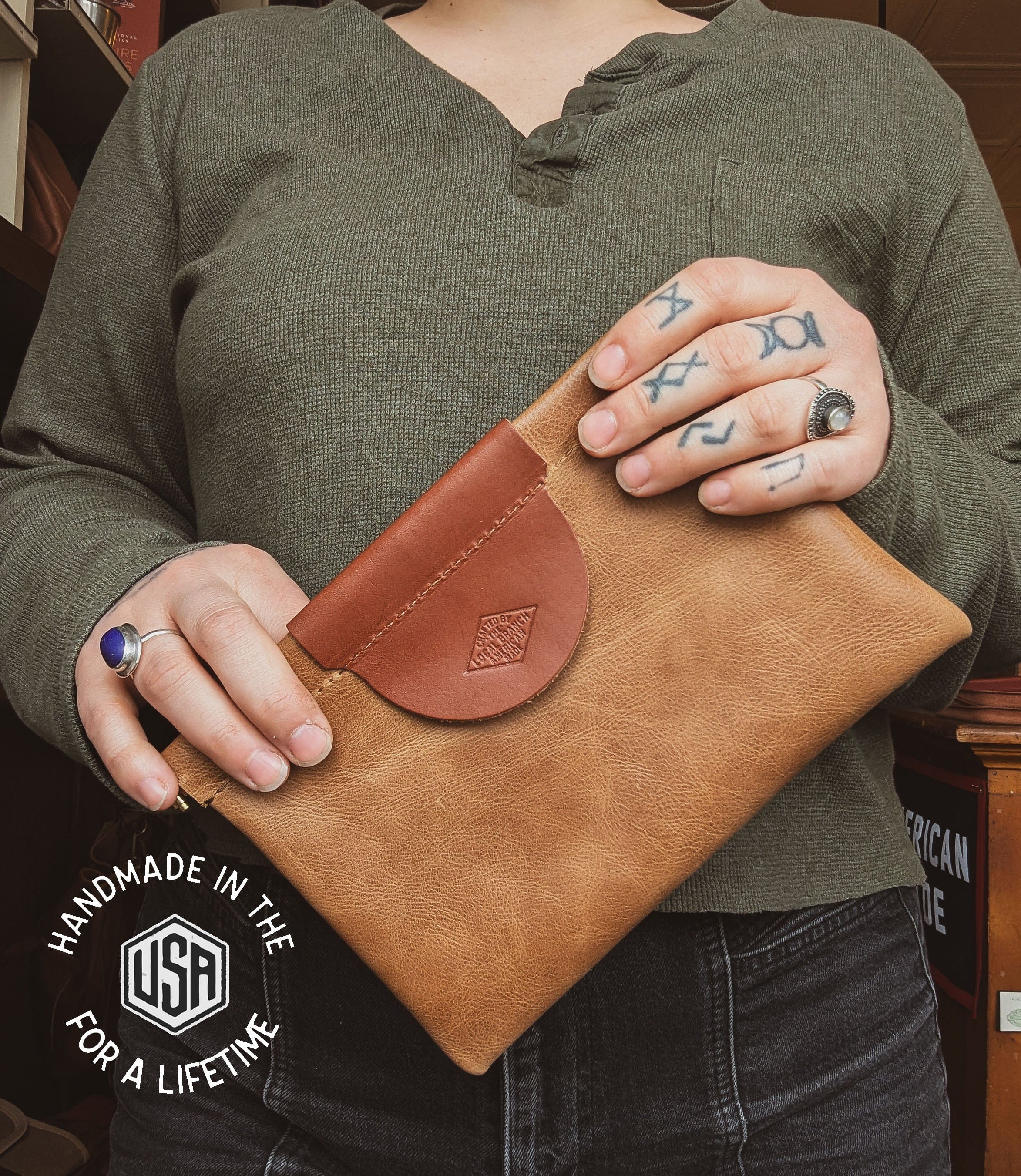 The Local Branch Leather Clutch Pop Pouch Clutch - USA Made
