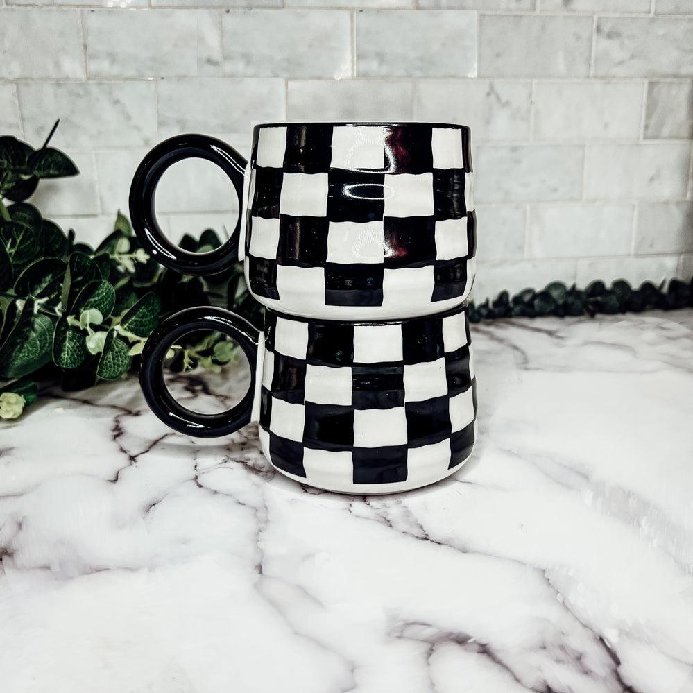 Gia Roma Coffee Mug BW Checkered Mug