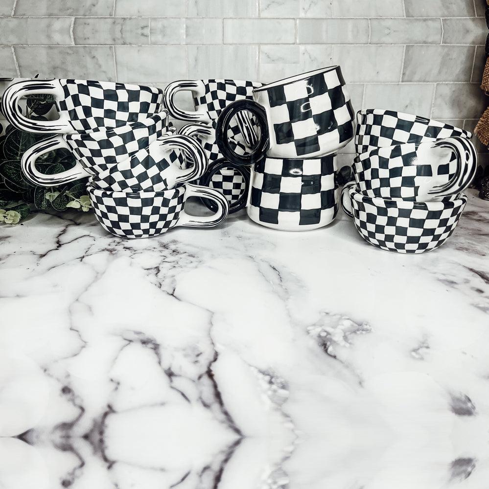 Gia Roma Coffee Mug Small BW Checkered Mug