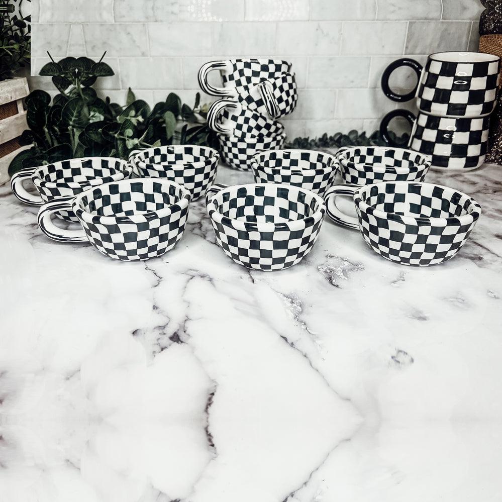 Gia Roma Coffee Mug Small BW Checkered Mug