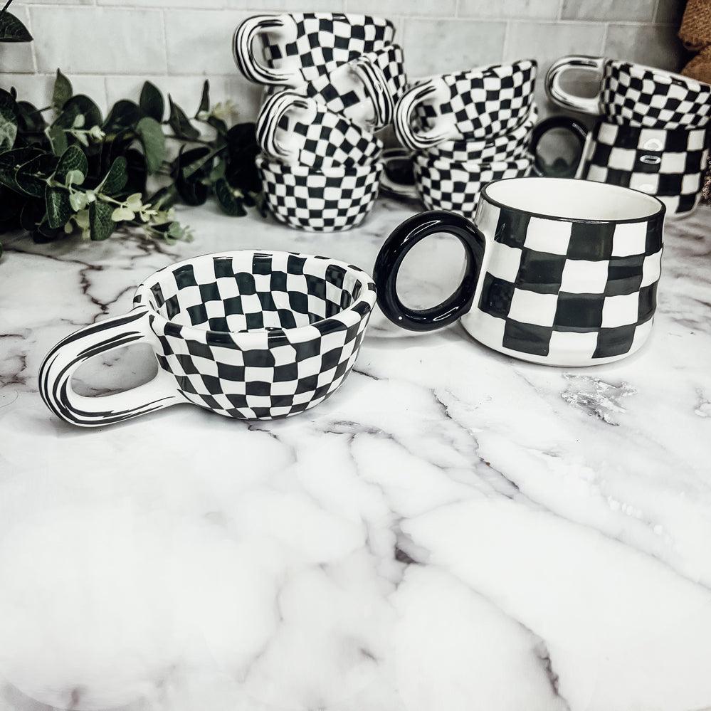 Gia Roma Coffee Mug Small BW Checkered Mug