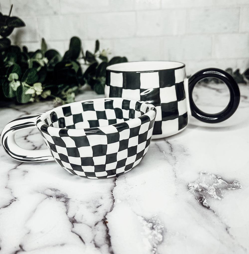 Gia Roma Coffee Mug Small BW Checkered Mug