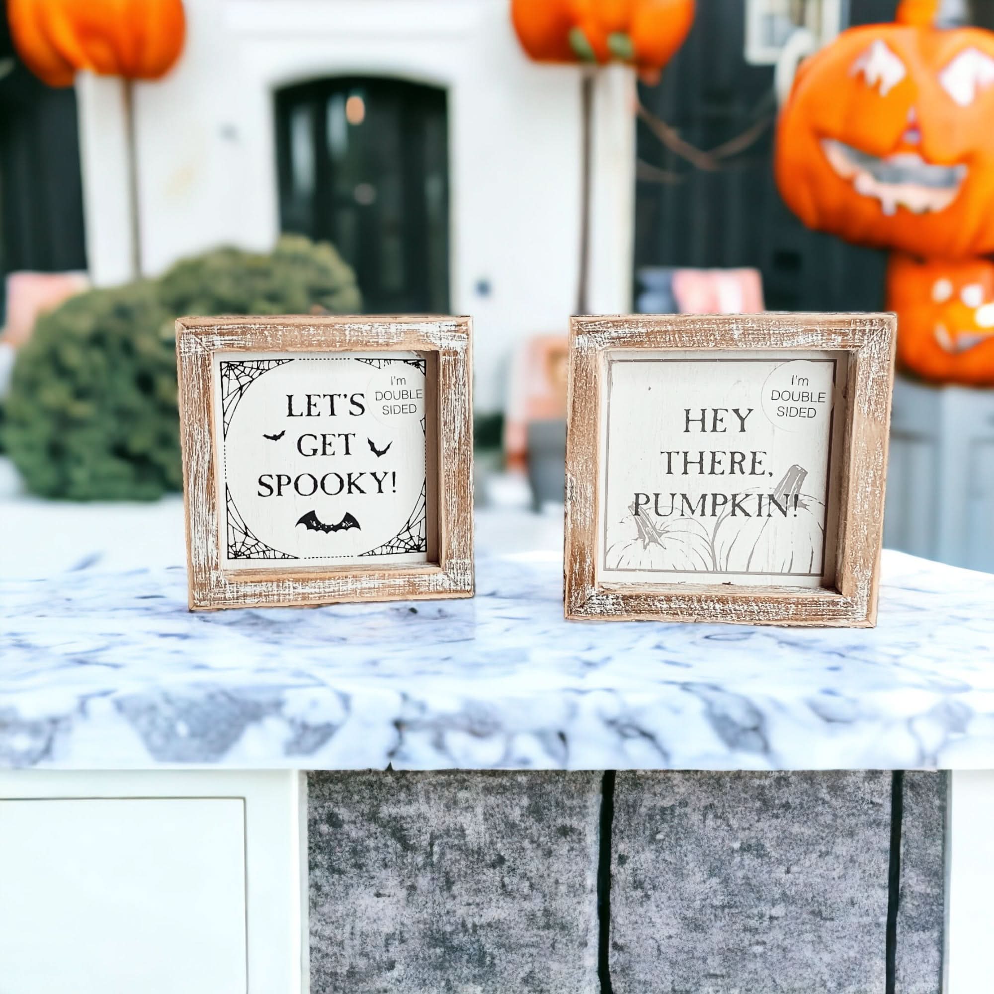 Gia Roma Halloween Sign Pumpkin + Spooky | Double-Sided