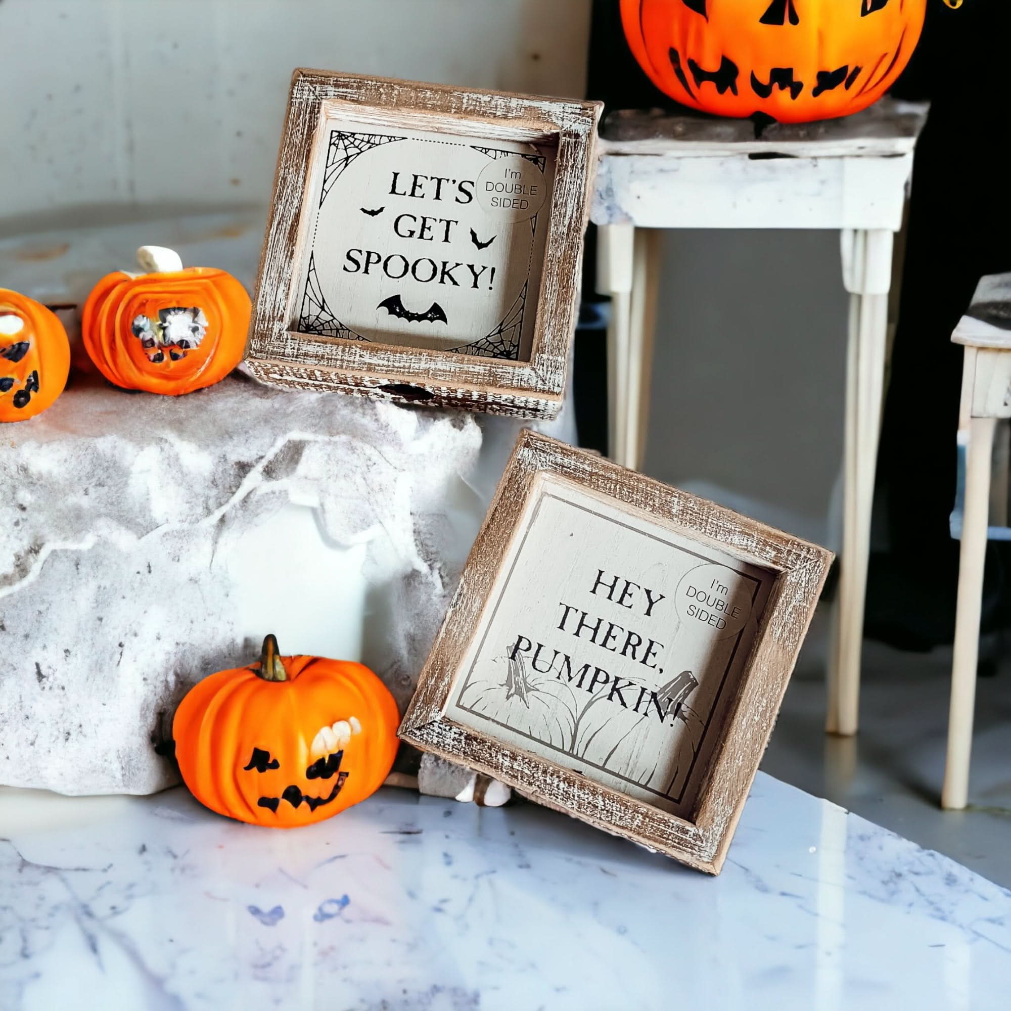Gia Roma Halloween Sign Pumpkin + Spooky | Double-Sided