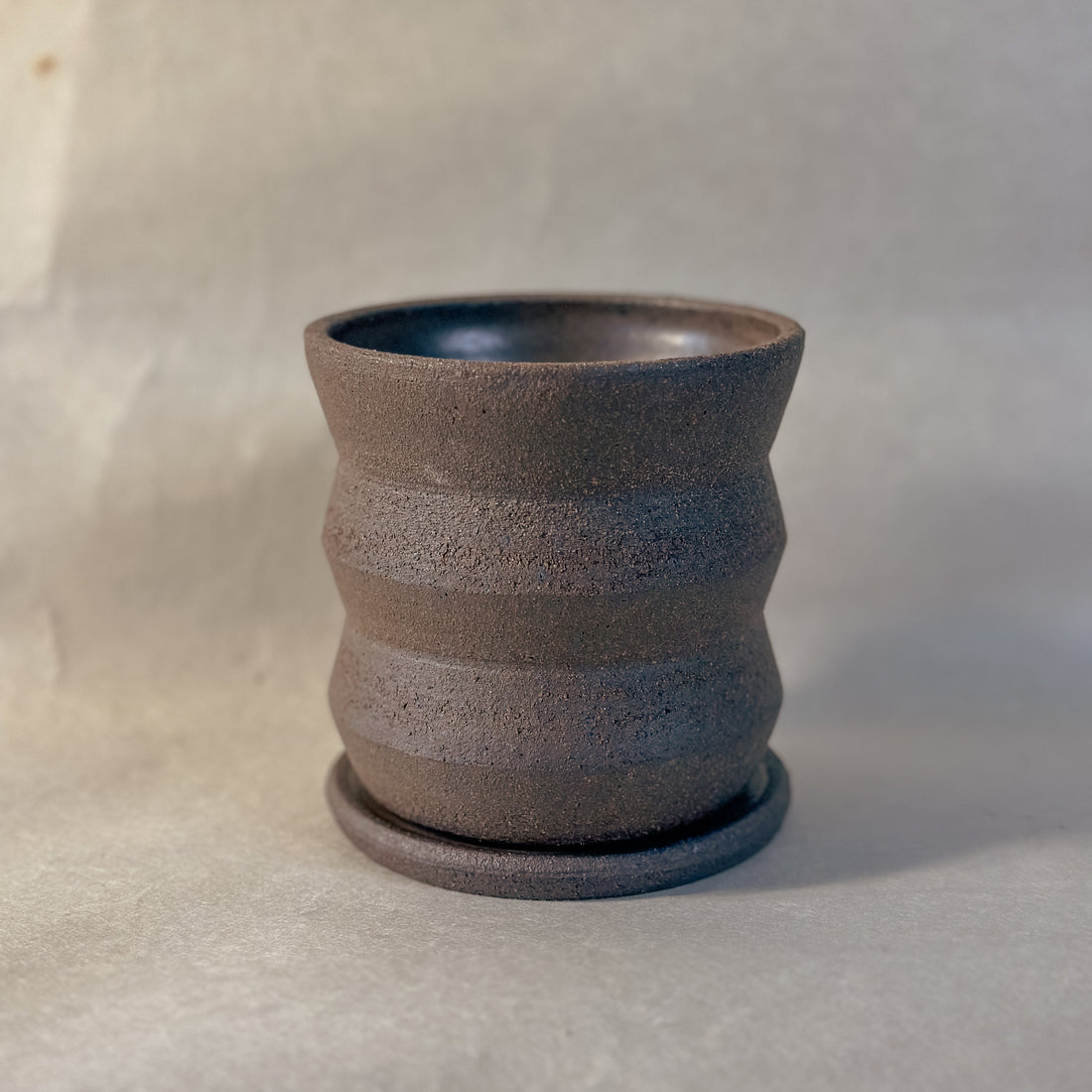 4&quot; Angled Dark Brown Planter with Saucer and Drainage