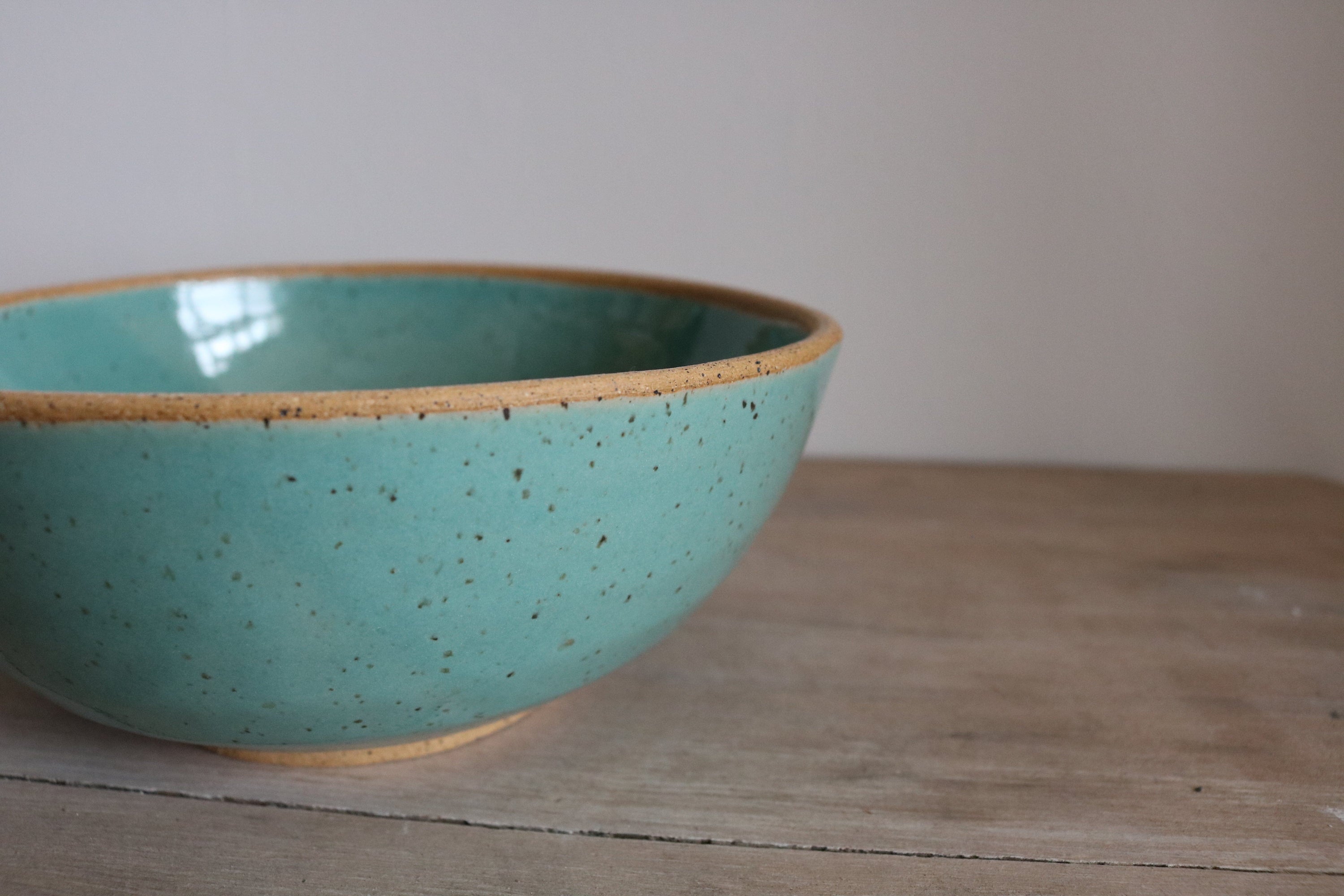 KJ Pottery Bowl Teal Green / Raw Rim Cereal Bowl