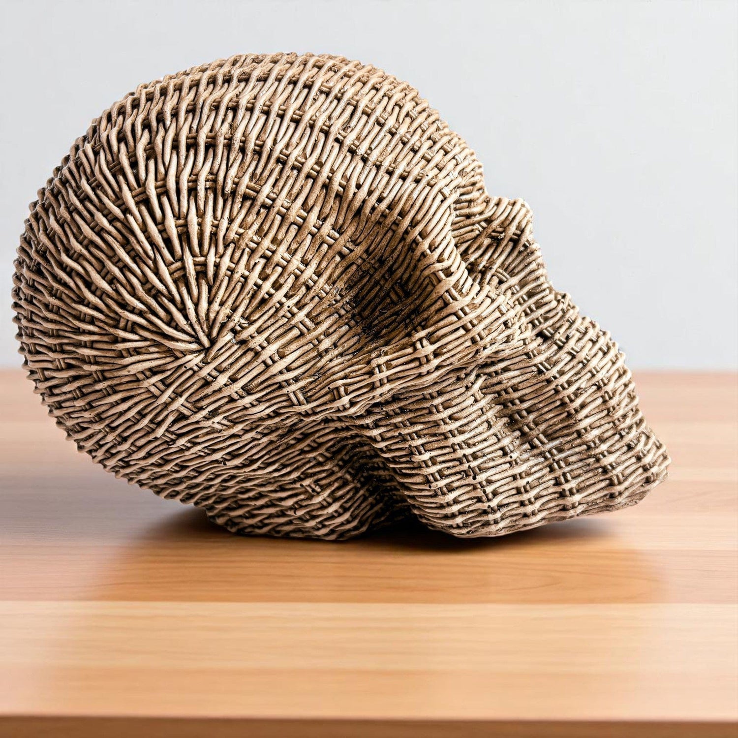 Gia Roma Basket Weave Statue Skull Me Rattan-Style Skull Decor – Natural &amp; White Resin