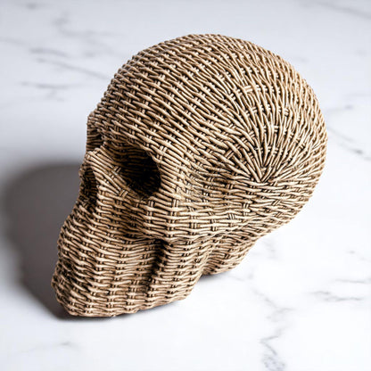 Skull Me Rattan-Style Skull Decor – Natural &amp; White Resin