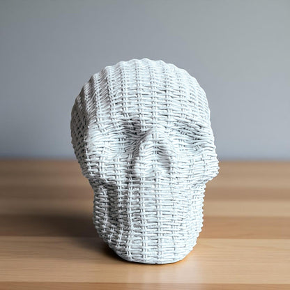 Skull Me Rattan-Style Skull Decor – Natural &amp; White Resin