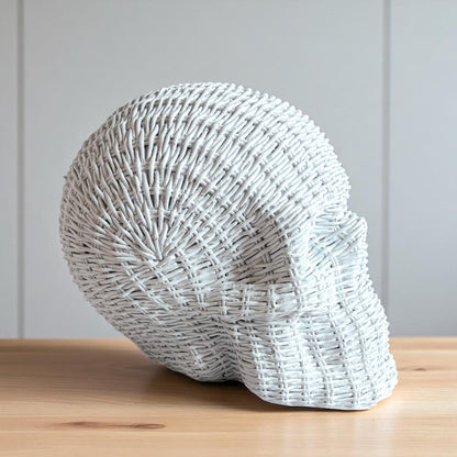 Skull Me Rattan-Style Skull Decor – Natural &amp; White Resin