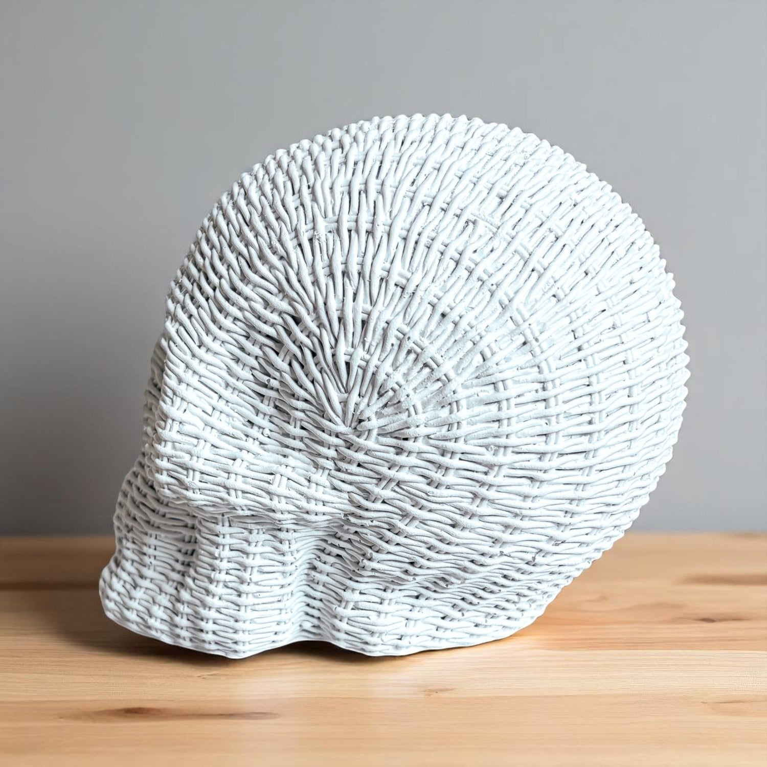 Skull Me Rattan-Style Skull Decor – Natural &amp; White Resin