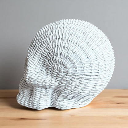 Gia Roma Basket Weave Statue Skull Me Rattan-Style Skull Decor – Natural &amp; White Resin