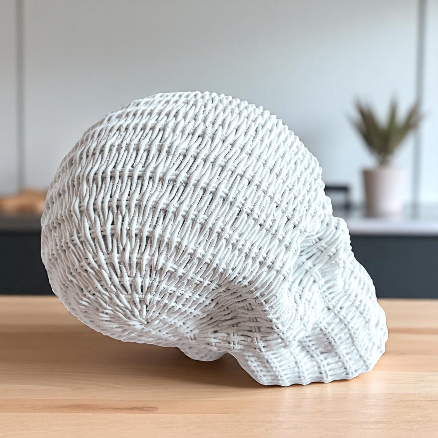 Skull Me Rattan-Style Skull Decor – Natural &amp; White Resin